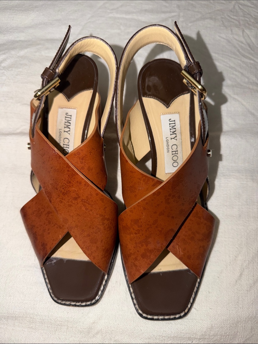 Jimmy Choo Two-Tone Brown Leather Crisscross Slingback Sandals